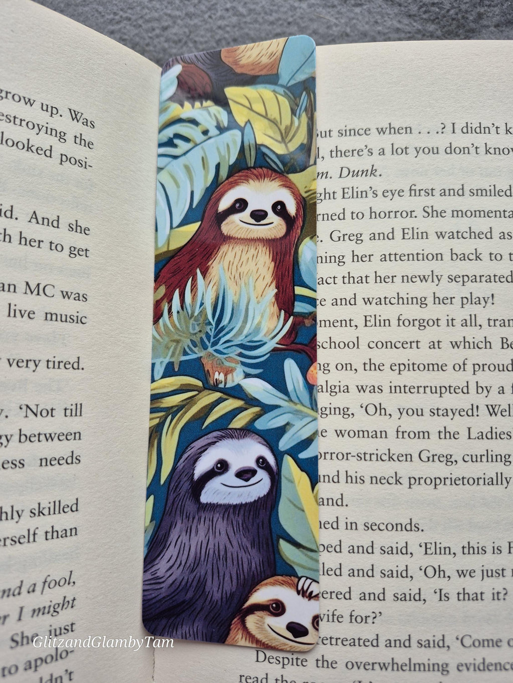 Sloth Bookmark in Book: Cute Sloths and Tropical Leaves Design