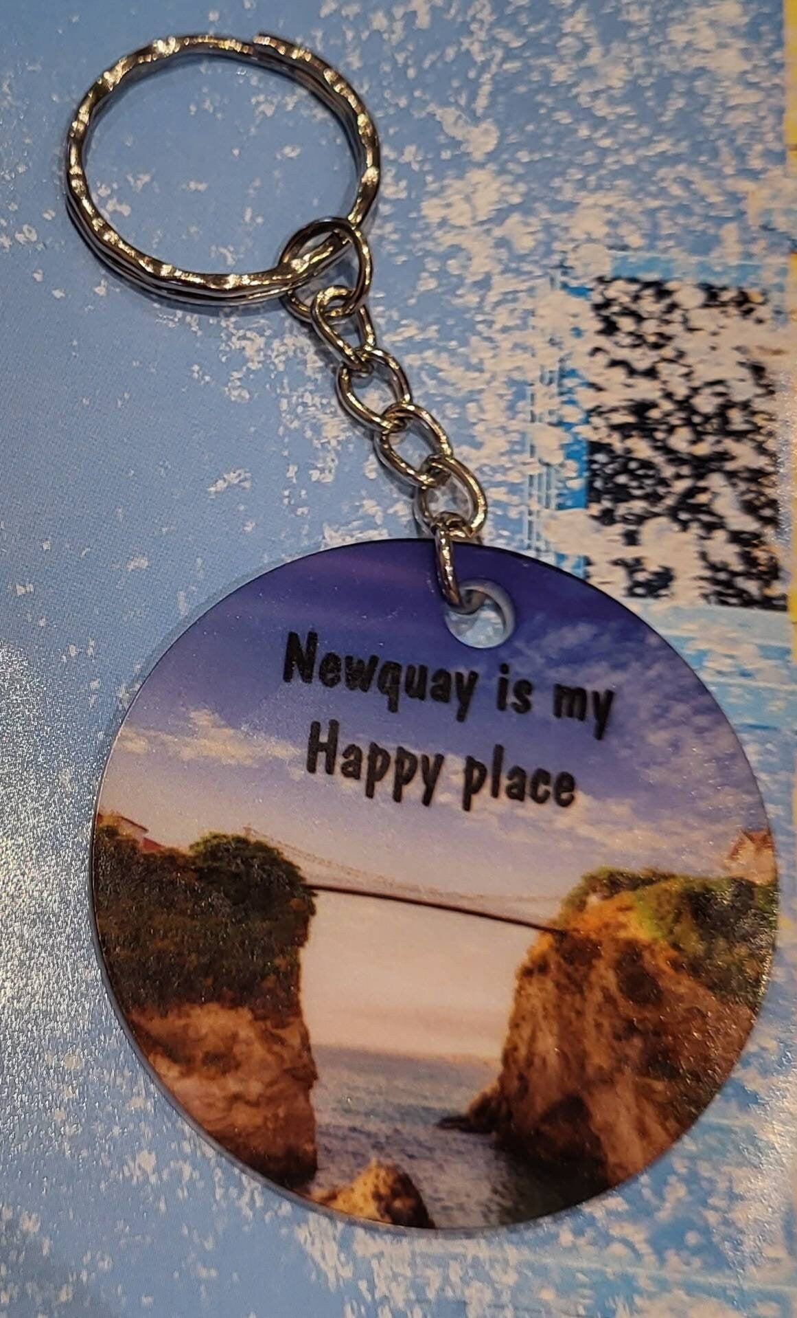Newquay Keychain - Newquay is my Happy Place. Cornwall Souvenir.