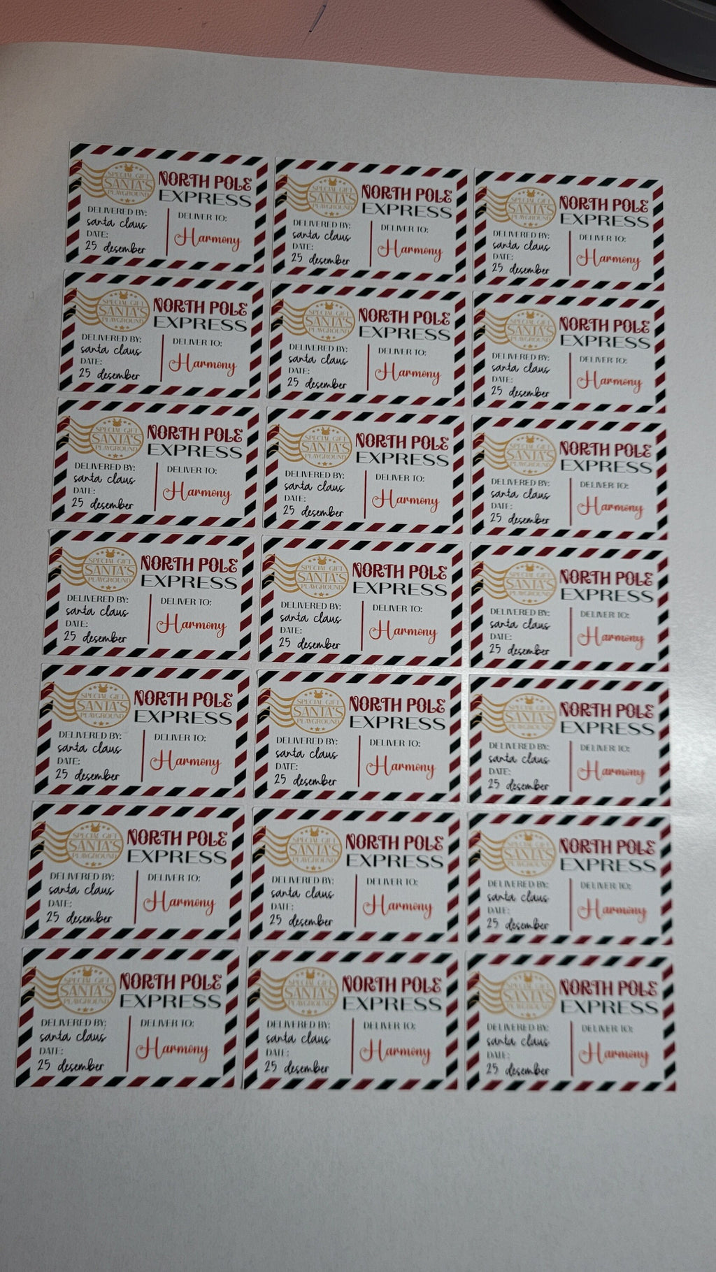 North Pole Express Christmas Gift Labels: Santa's Special Delivery for Harmony - Personalized Stickers
