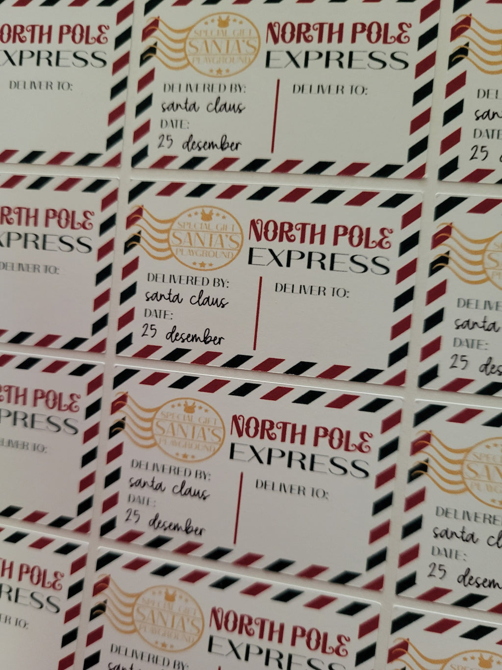 North Pole Express Christmas Labels - Santa Gift Tags for Presents & Packages