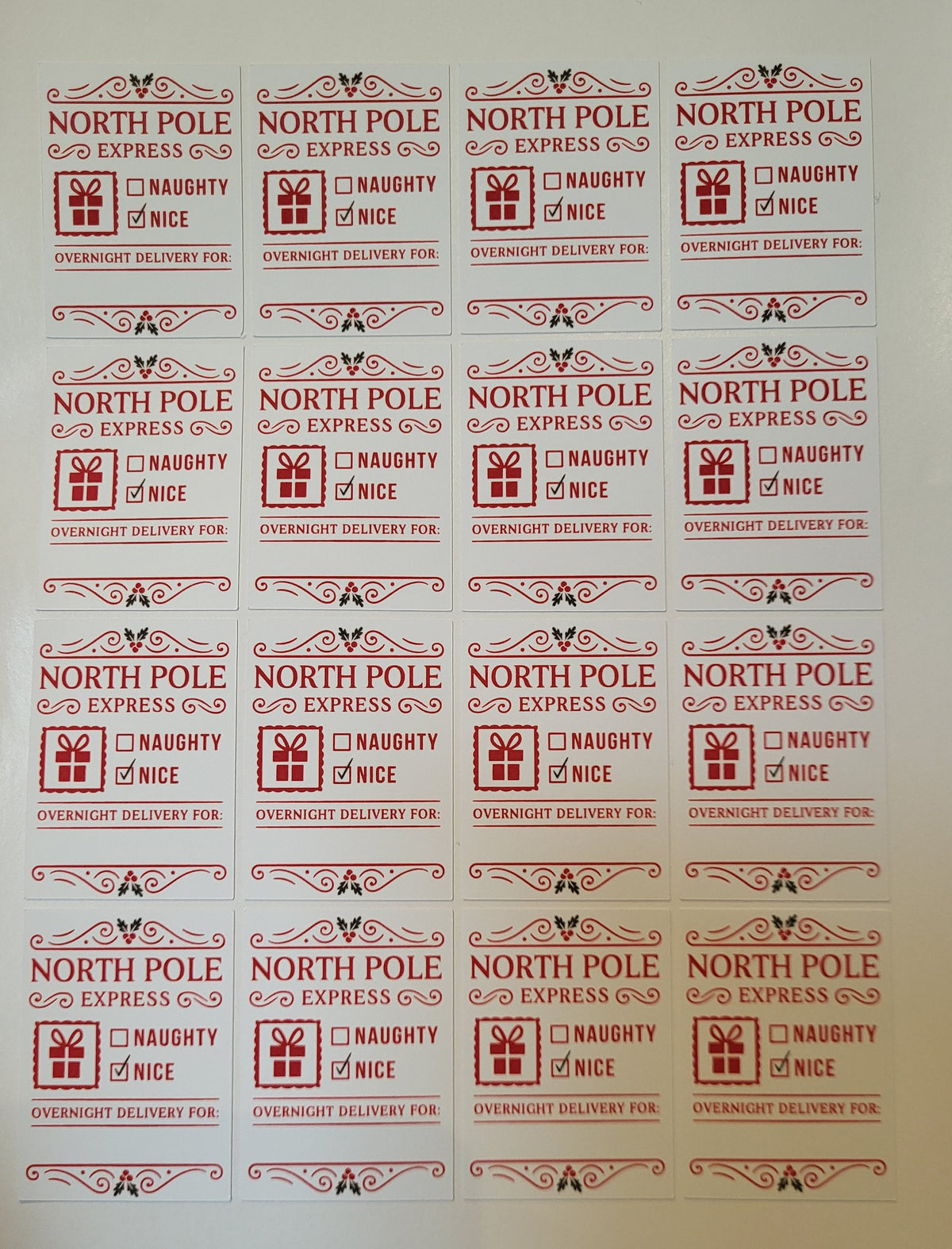 North Pole Express Christmas Labels: Naughty or Nice Gift Tags, Holiday Stickers.
