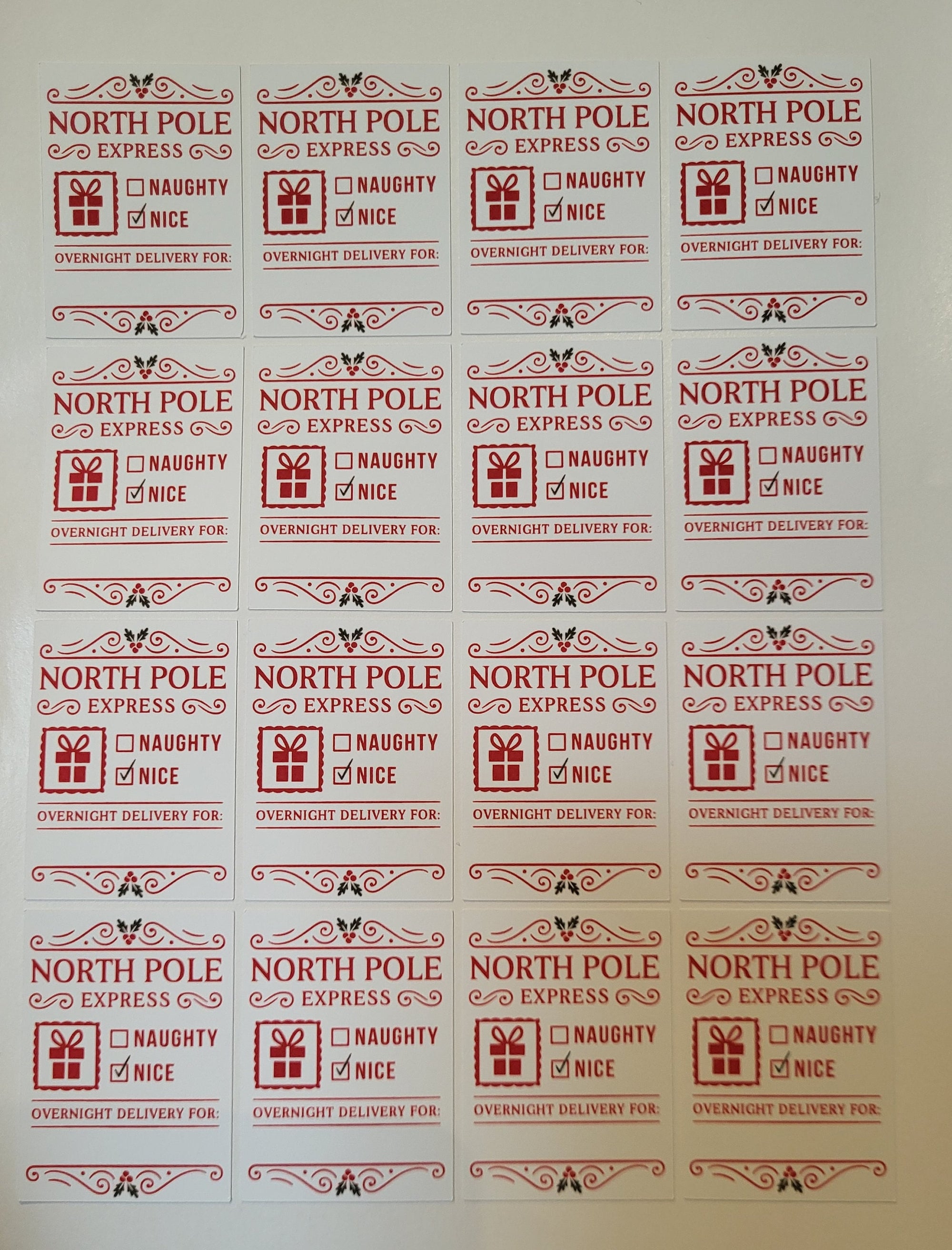 North Pole Express Christmas Labels: Naughty or Nice Gift Tags, Holiday Stickers.