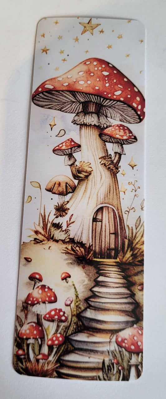 Toadstool printed bookmark laminated , pretty bookmark , small gift , book lover gift , fairy