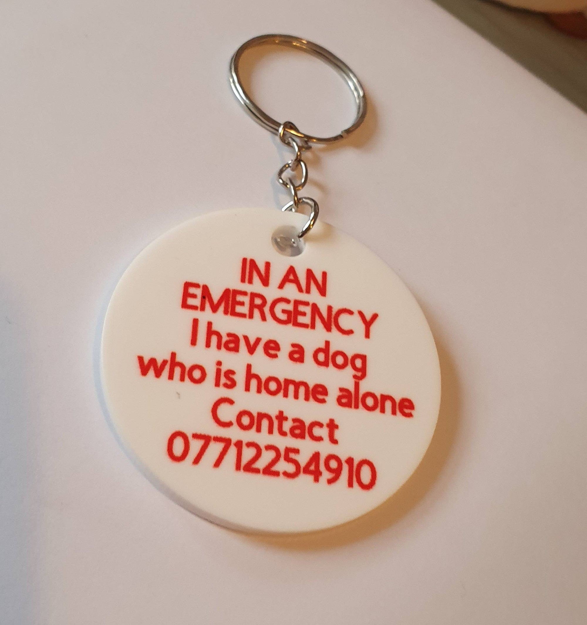 Emergency Dog Home Alone Keychain - Contact [Phone Number] if found!