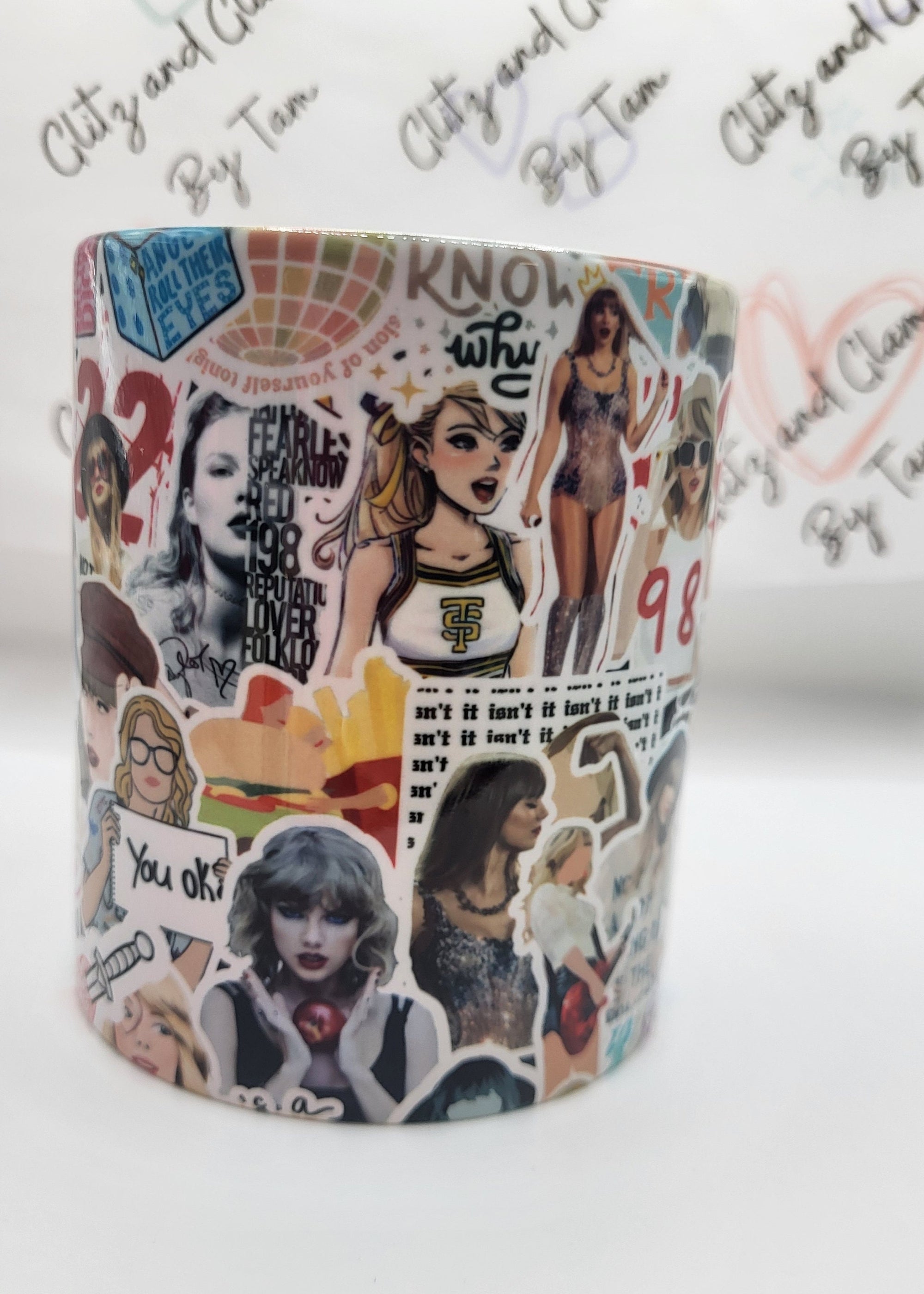 Taylor Swift Mug Collage: Eras Tour, Album Stickers, Glitz and Glam Collectible