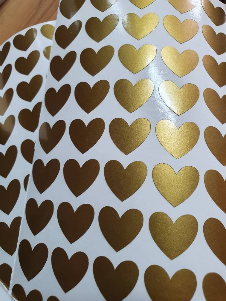Gold Heart Stickers: Shiny Metallic Decorative Hearts for Crafts, Weddings, and Favors