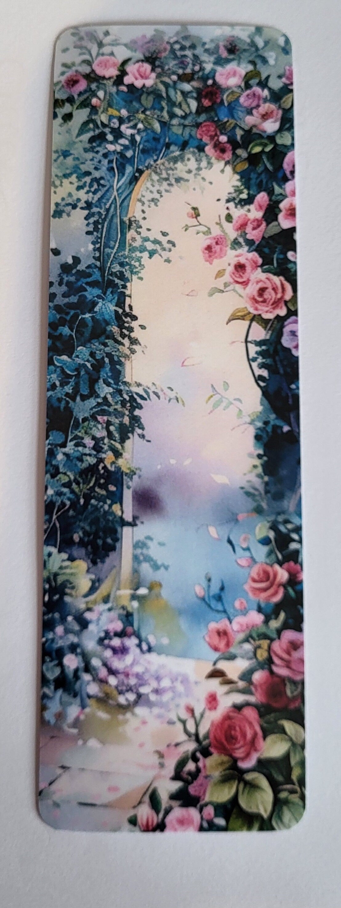 Rose Garden Archway Watercolor Painting - Whimsical Floral Path Illustration
