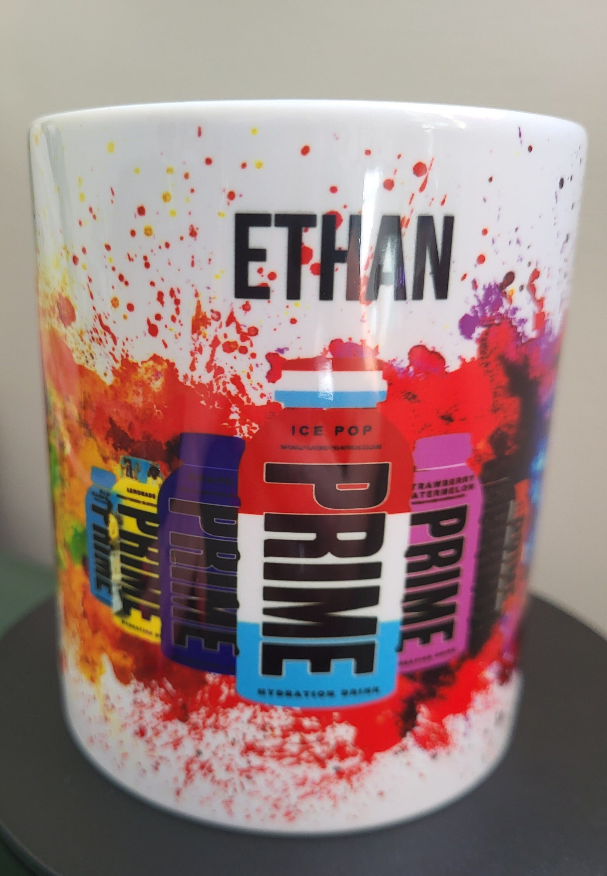 Personalized "Ethan" Mug - Prime Hydration Drink Design, Colorful Splash