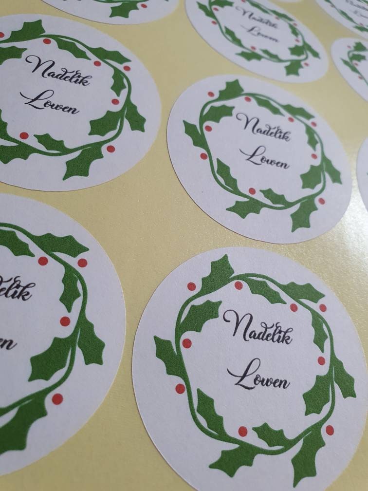 Personalized Christmas Stickers: Holly Wreath with Handwritten Name, Custom Labels, Gift Tags