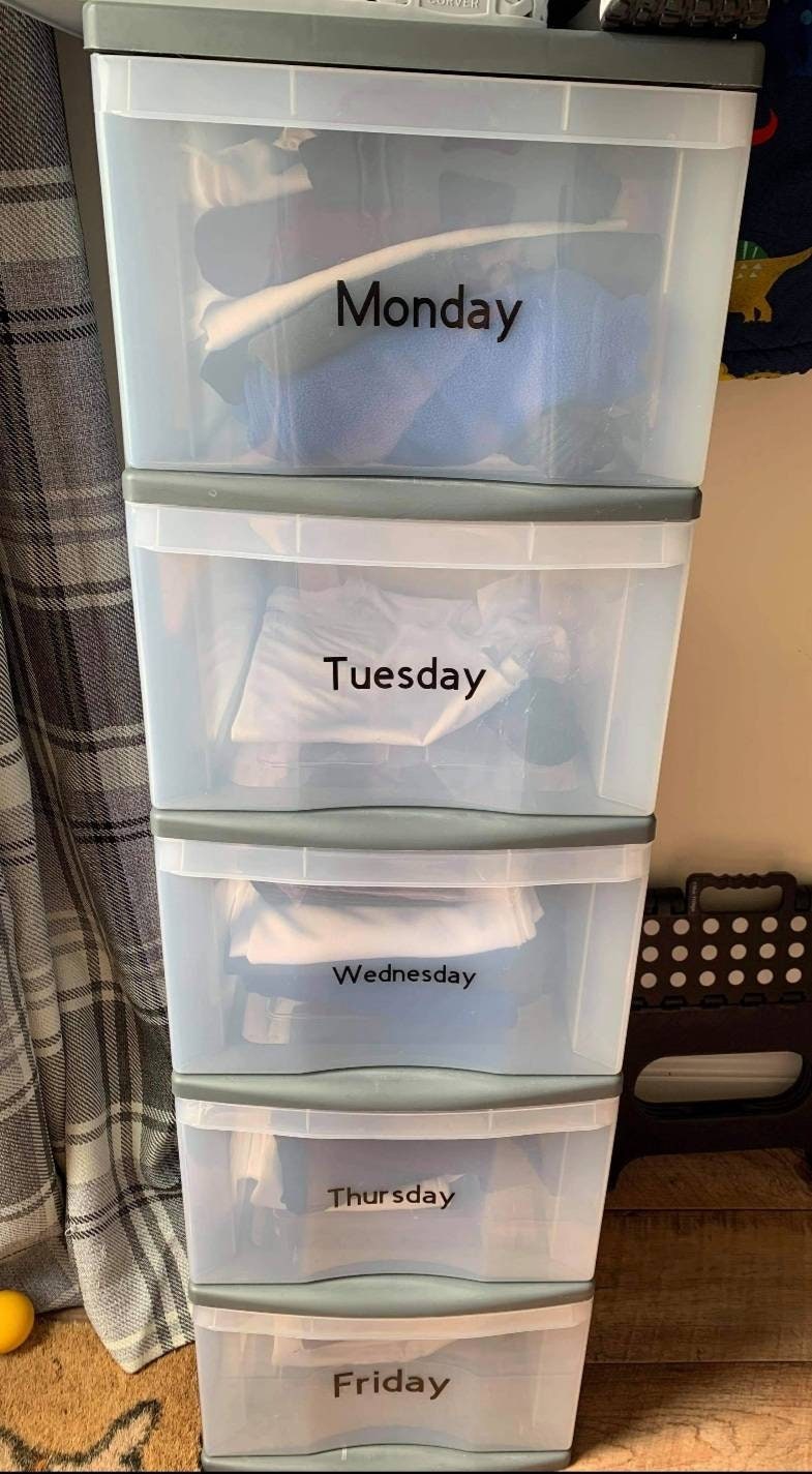 Kids Clothing Organizer: Days of the Week Plastic Drawers for Easy Outfit Planning