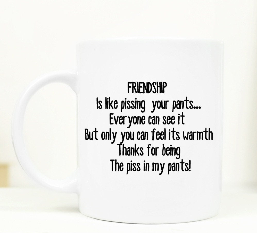 Funny Friendship Mug: "Friendship is like pissing your pants..." Quote Gift