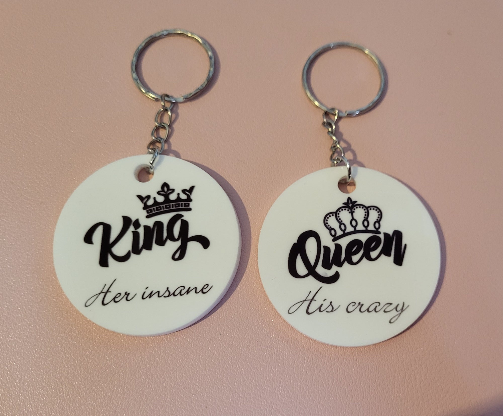 King and Queen Keychain Set: Her Insane, His Crazy - Couple Gifts, Personalized Keyrings by Glitz and Glam By Tam