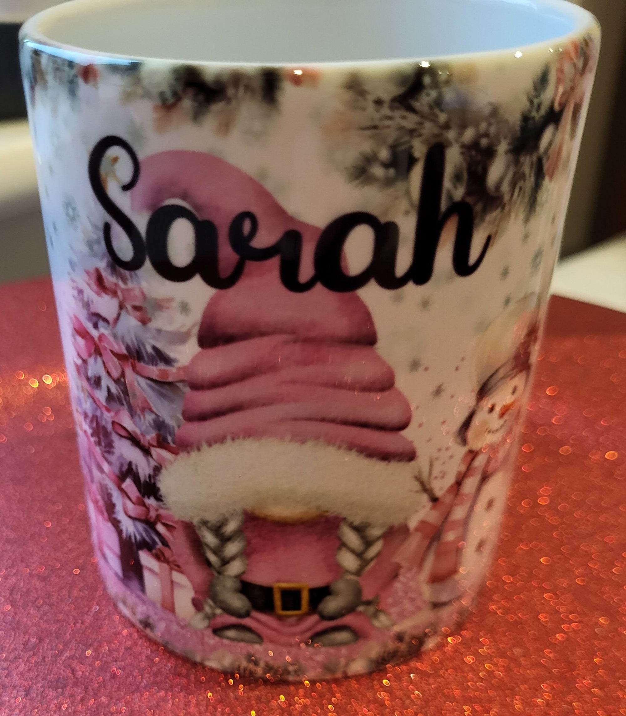 Sarah Gnome Christmas Mug - Personalized Holiday Gift