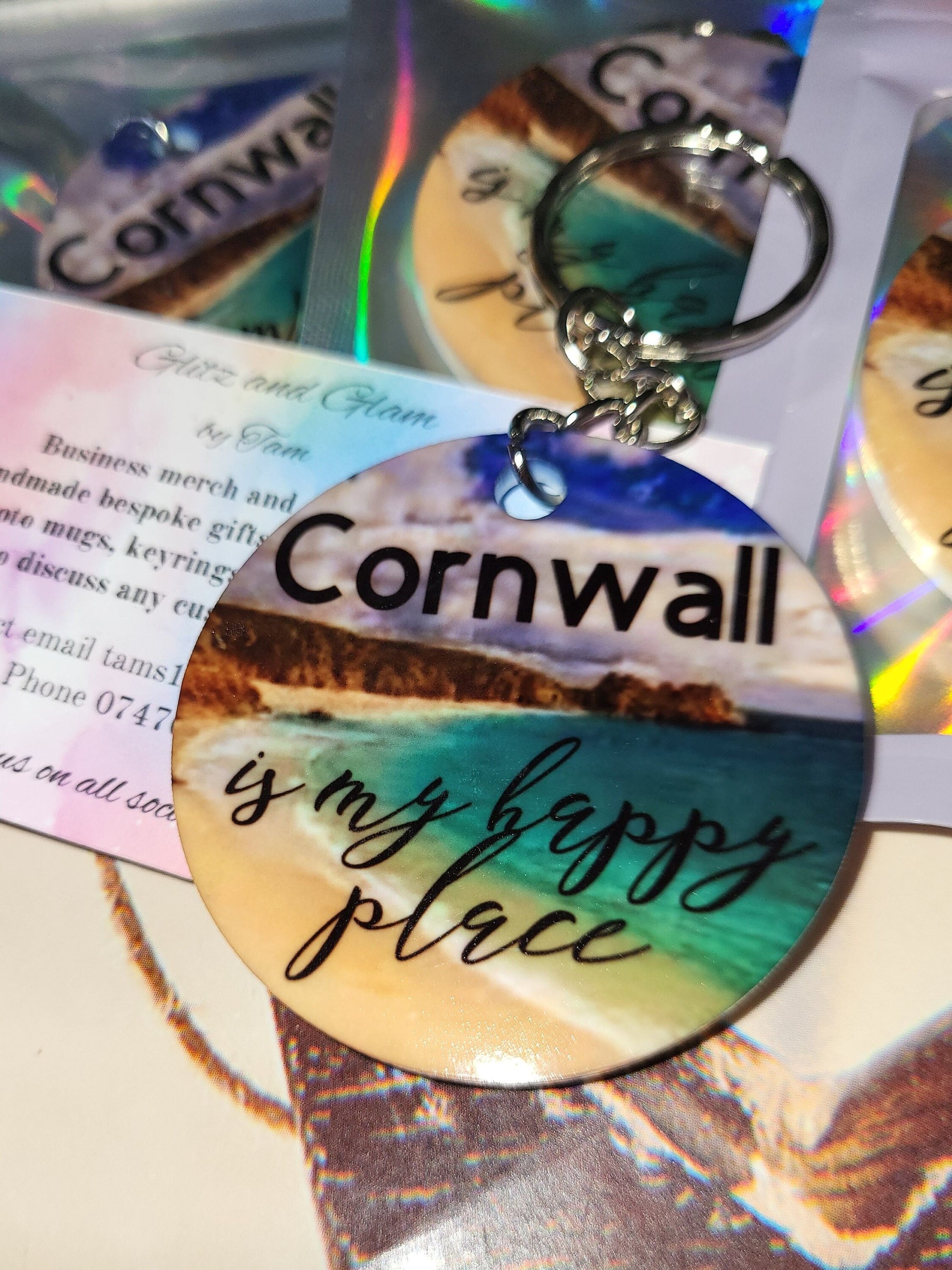 Cornwall is my happy place keychain souvenir beach scene - Glitz and Glam by Tam