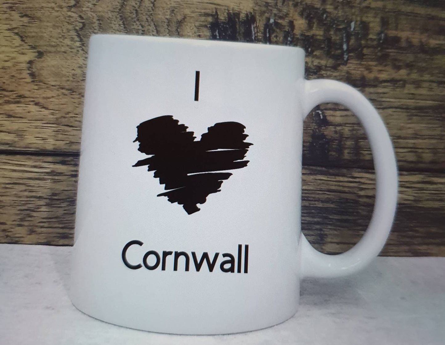 I Love Cornwall Mug - White Coffee Cup with Heart Shaped Cornwall Map