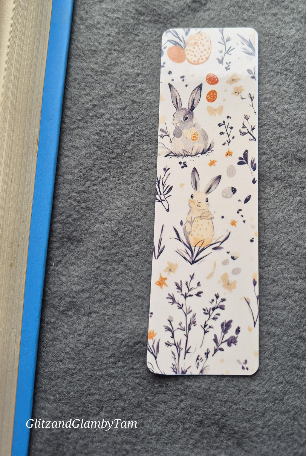 Easter Bunny Bookmark: Whimsical Rabbits, Spring Floral Design by GlitzandGlambyTam