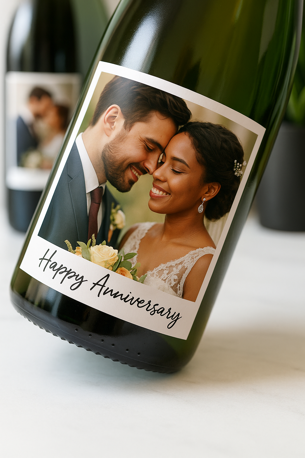Custom Wedding Wine Bottle Label – Personalised with Photo & Text | Romantic Glossy Sticker Gift