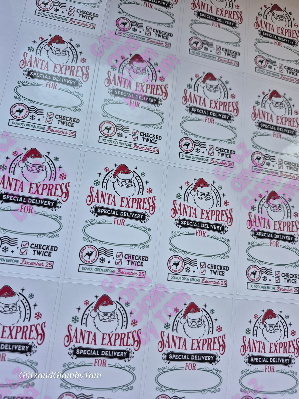 Santa Express Christmas Stickers – Personalised Festive Labels for Gifts & Stockings | 16 per Sheet | FREE UK Postage!