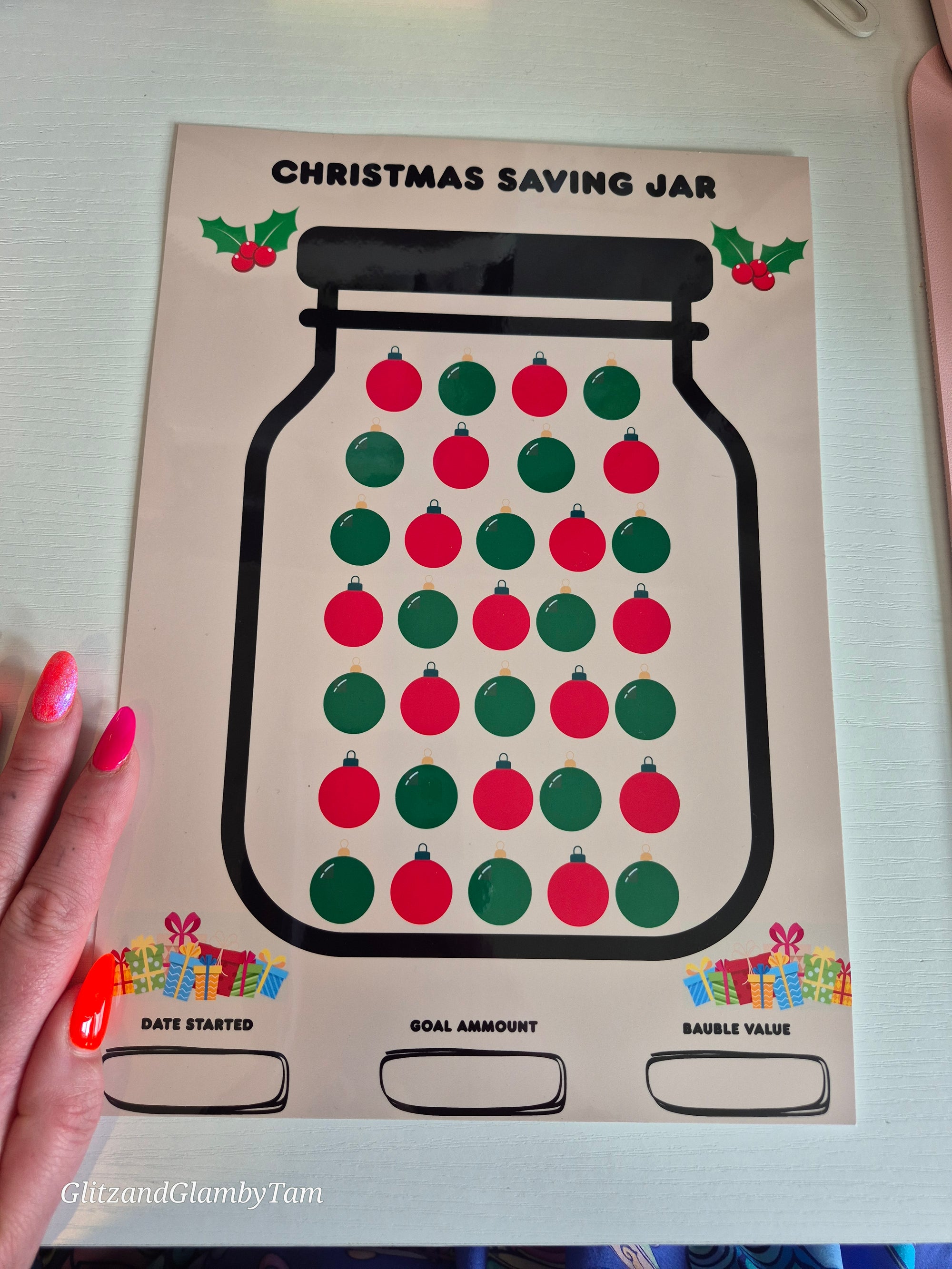 Christmas savings tracker with bauble design