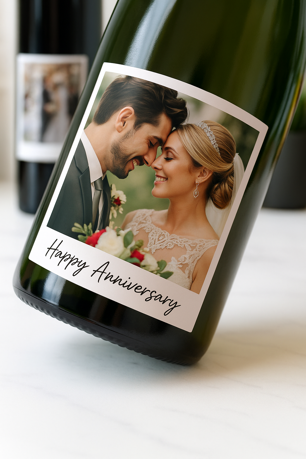 Custom Wedding Wine Bottle Label – Personalised with Photo & Text | Romantic Glossy Sticker Gift