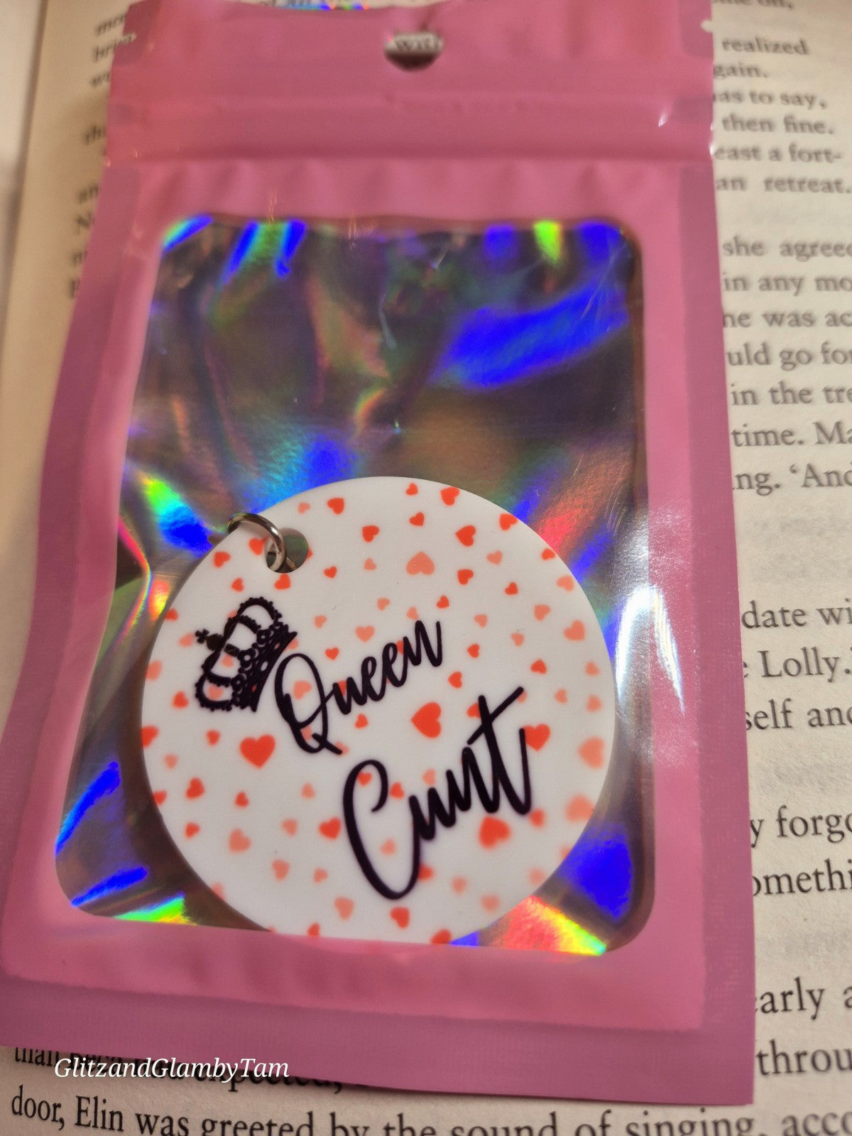 Queen C*nt Keychain. Rude Sweary Keychain. Funny Gag Gift. Novelty Keychain. Crown & Hearts. [Your Brand]
